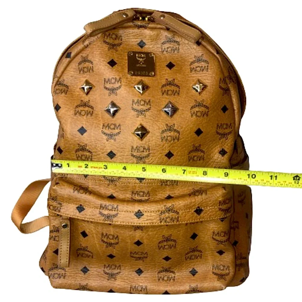 MCM Cognac Visetos Metallic Embellished Full Size Unisex Backpack Book Bag